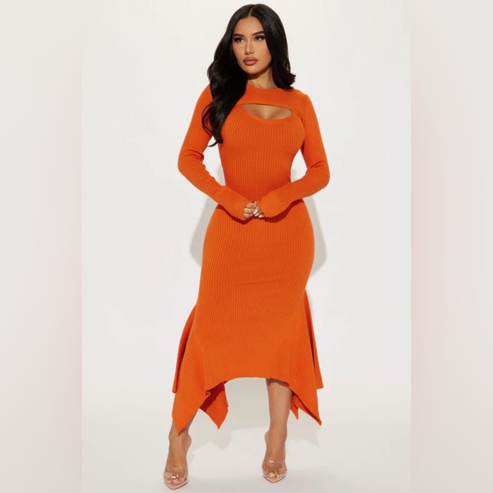 Fashion Nova Kayla Sweater Midi Dress - Rust